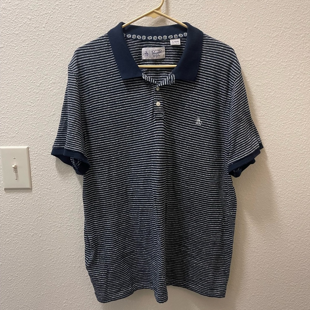 Original Penguin Men's Blue Striped Polo Shirt